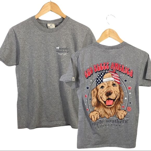 Simply Southern Tops - WS893 Women’s SIMPLY SOUTHERN God Bless America Preppy Dog T Shirt S